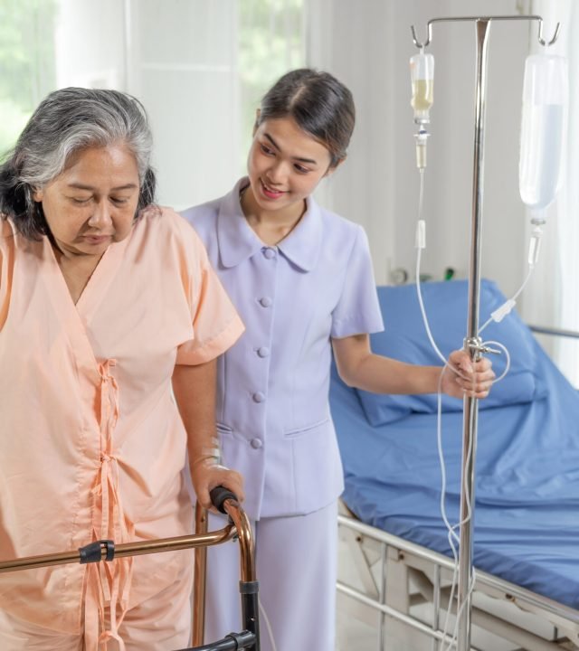 the nurses are well good taken care of elderly patients in hospital bed patients  feel happiness - medical and healthcare concept